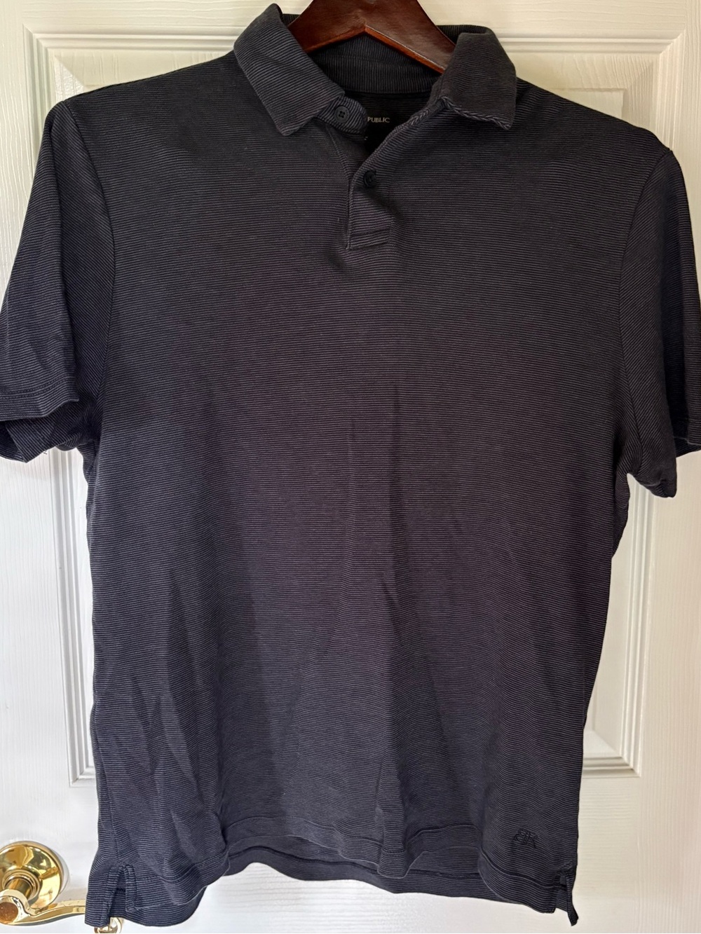 Banana Republic Dark Charcoal Polo Shirt thin pinstripe s